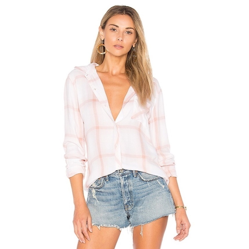RAILS Hunter Button Down Plaid Shirt in White / Blush / Sand
